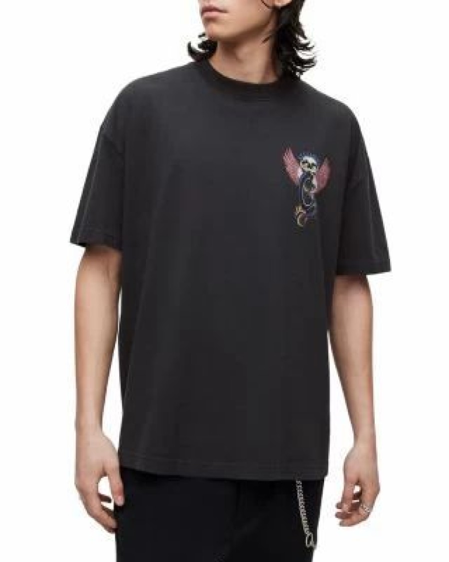 Men * | Road Rash Short Sleeve Logo Tee Allsaints Black