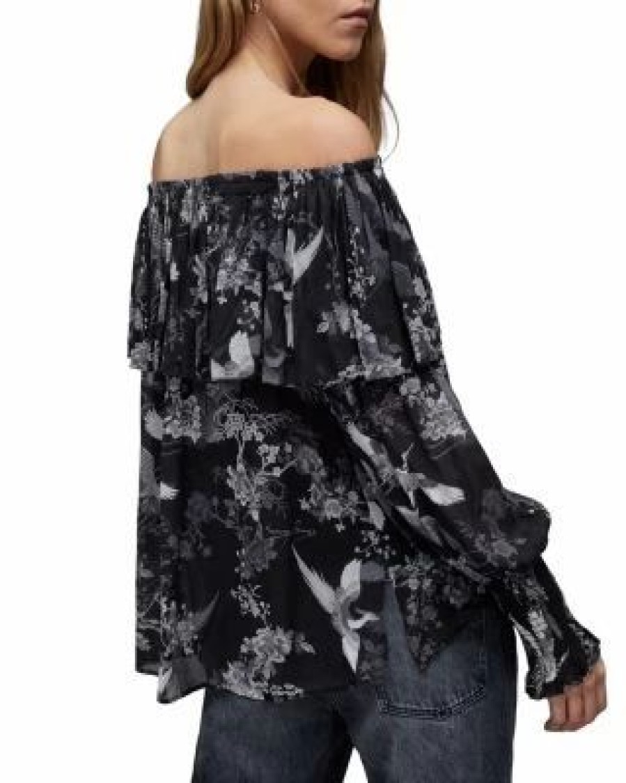 Women * | Liza Peggy Floral Off-The-Shoulder Top Allsaints Black