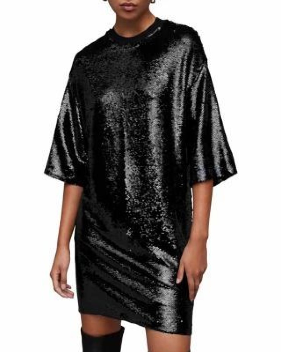 Women * | Opal Sparkle Sequin Dress Allsaints Black