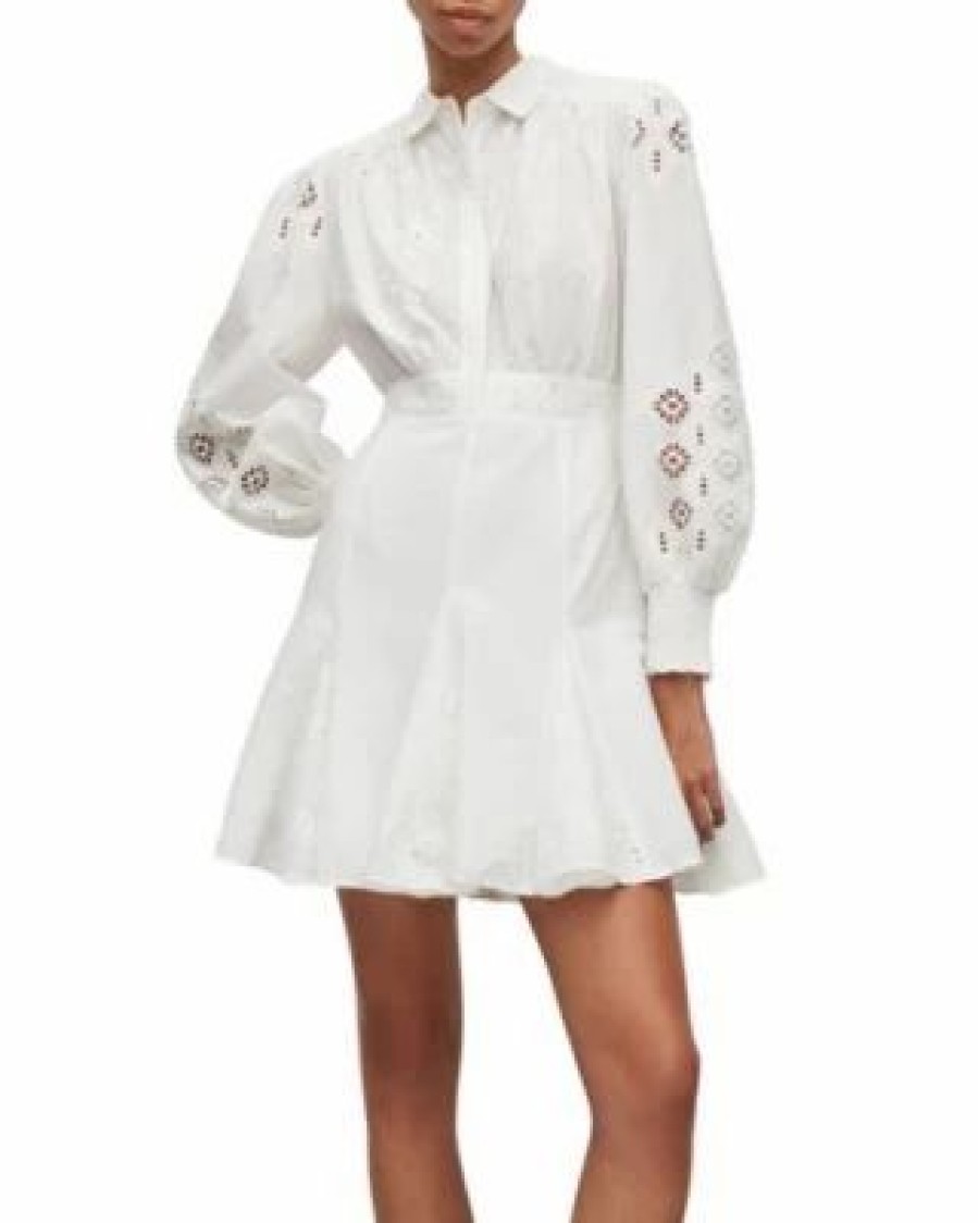 Women * | Keeley Broderie Cotton Eyelet Puff Sleeve Dress Allsaints White