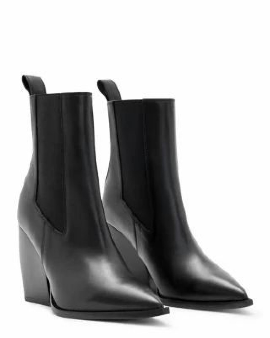 Shoes * | Women'S Ria Pointed Toe Stretch High Heel Booties Allsaints Black