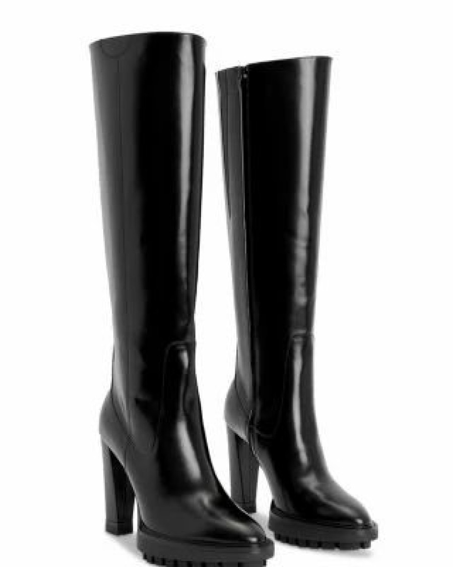 Shoes * | Women'S Harlem Almond Toe Tall High Heel Platform Boots Allsaints Black