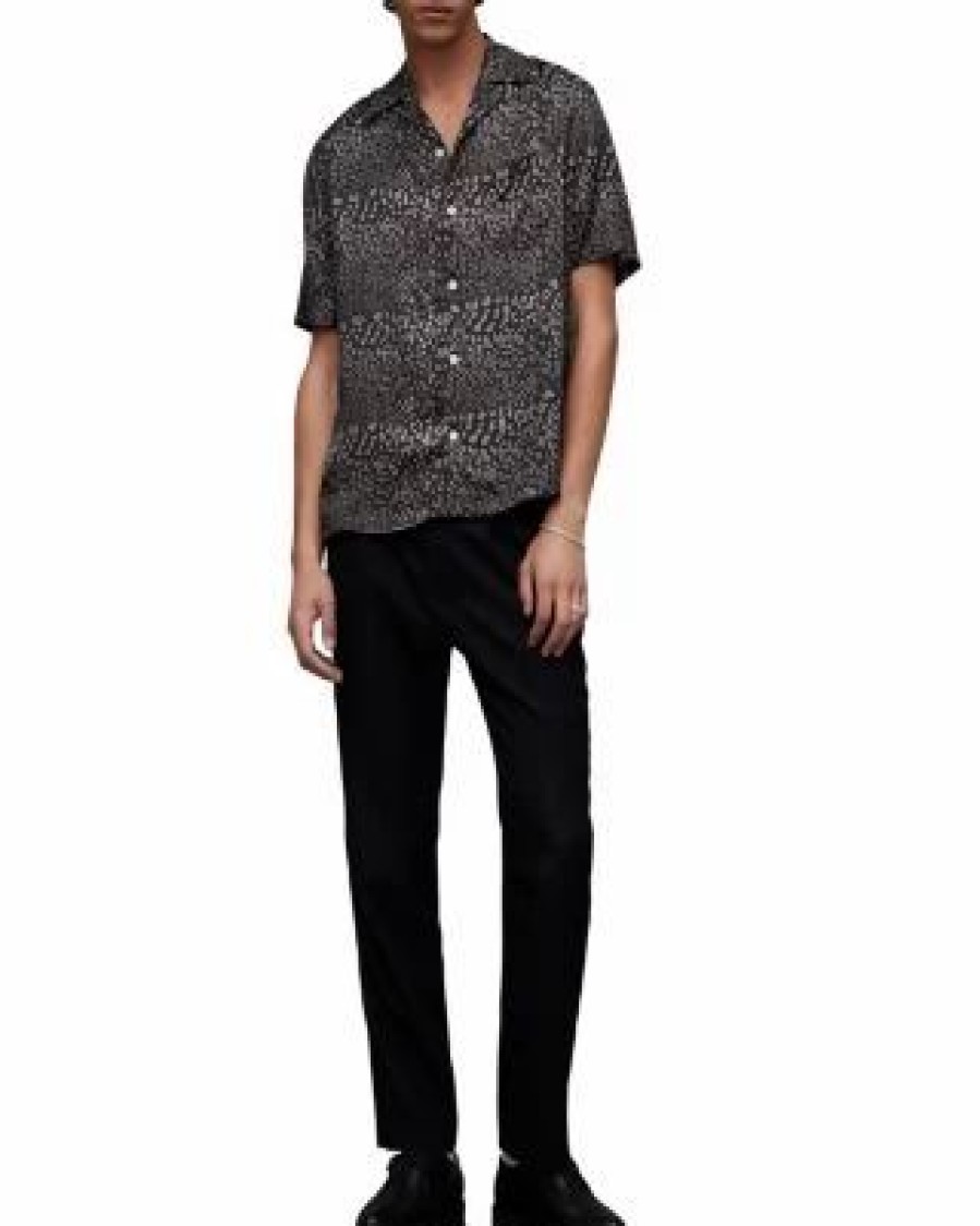 Men * | Cosmos Relaxed Fit Printed Short Sleeve Camp Shirt Allsaints Black