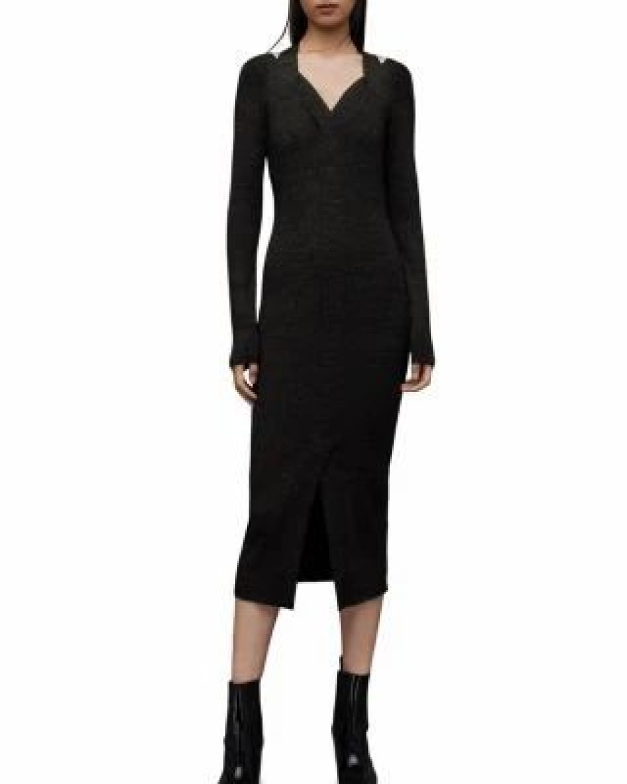 Women * | Chara Long Sleeve Dress Allsaints Black