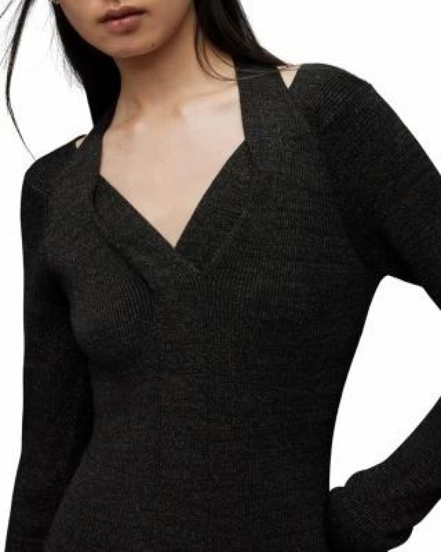 Women * | Chara Long Sleeve Dress Allsaints Black