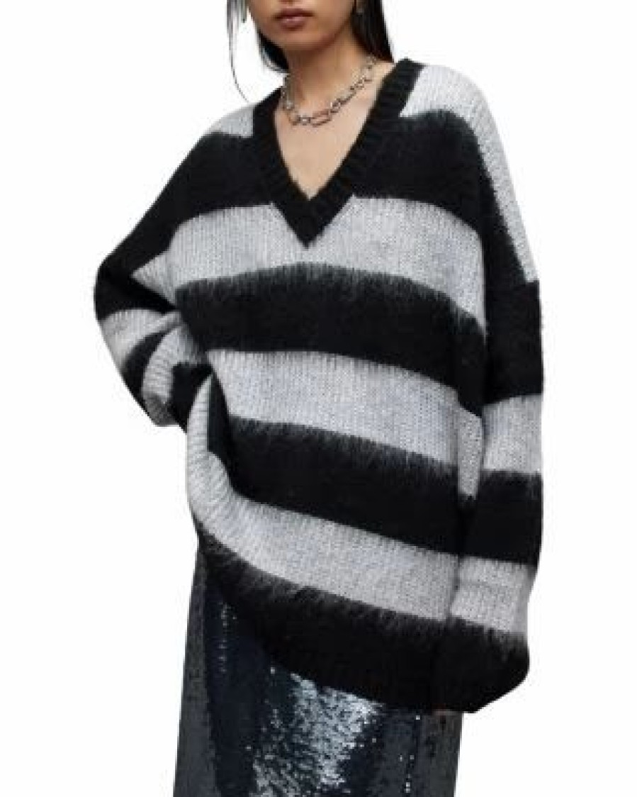 Women * | Lou Metallic Striped Sweater Allsaints Yellow