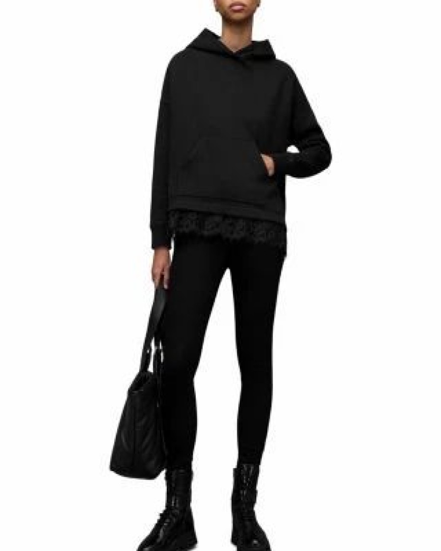 Women * | Lee Lace Trim Hoodie Allsaints Black