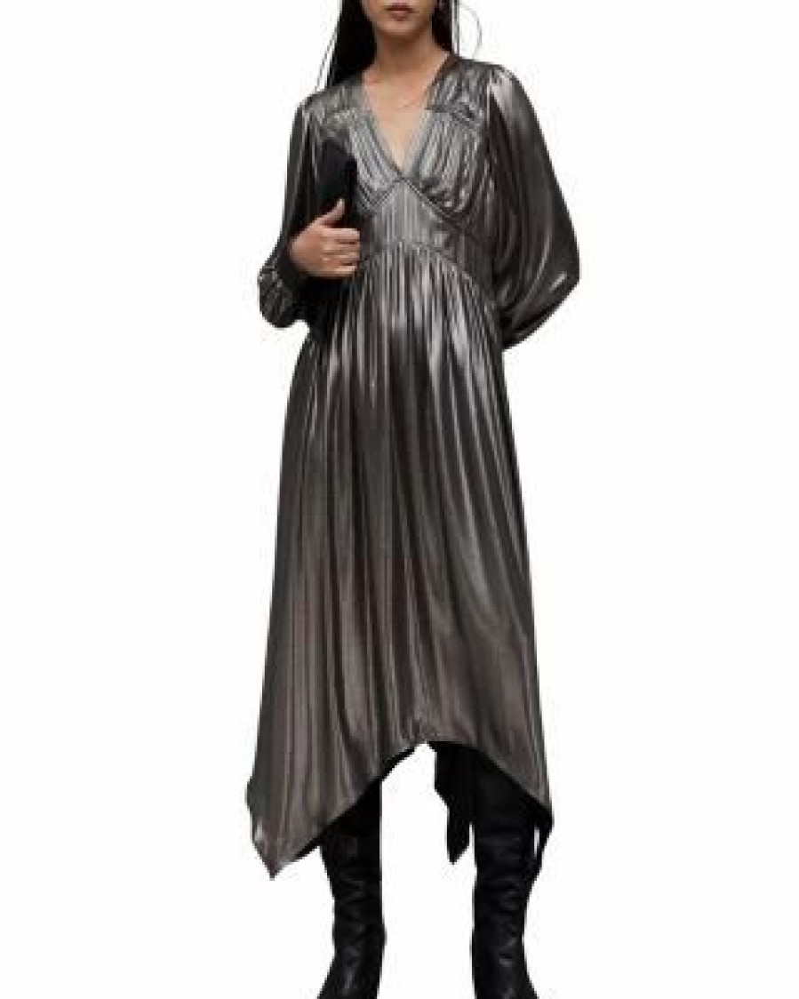 Women * | Estelle Metallic Dress Allsaints Silver