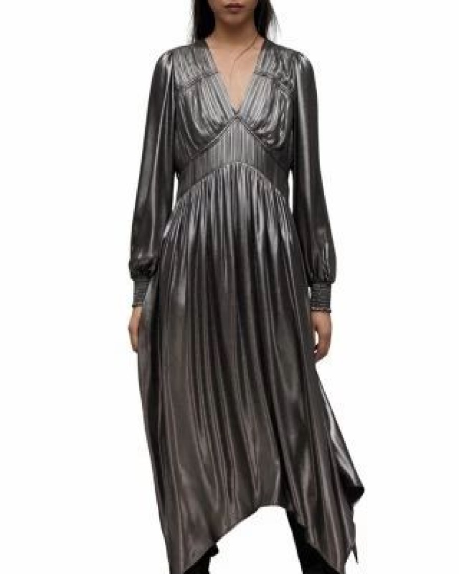 Women * | Estelle Metallic Dress Allsaints Silver