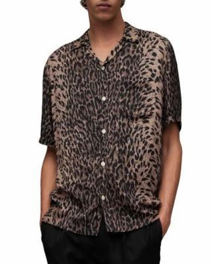 Men * | Leoza Relaxed Fit Printed Short Sleeve Camp Shirt Allsaints Multi