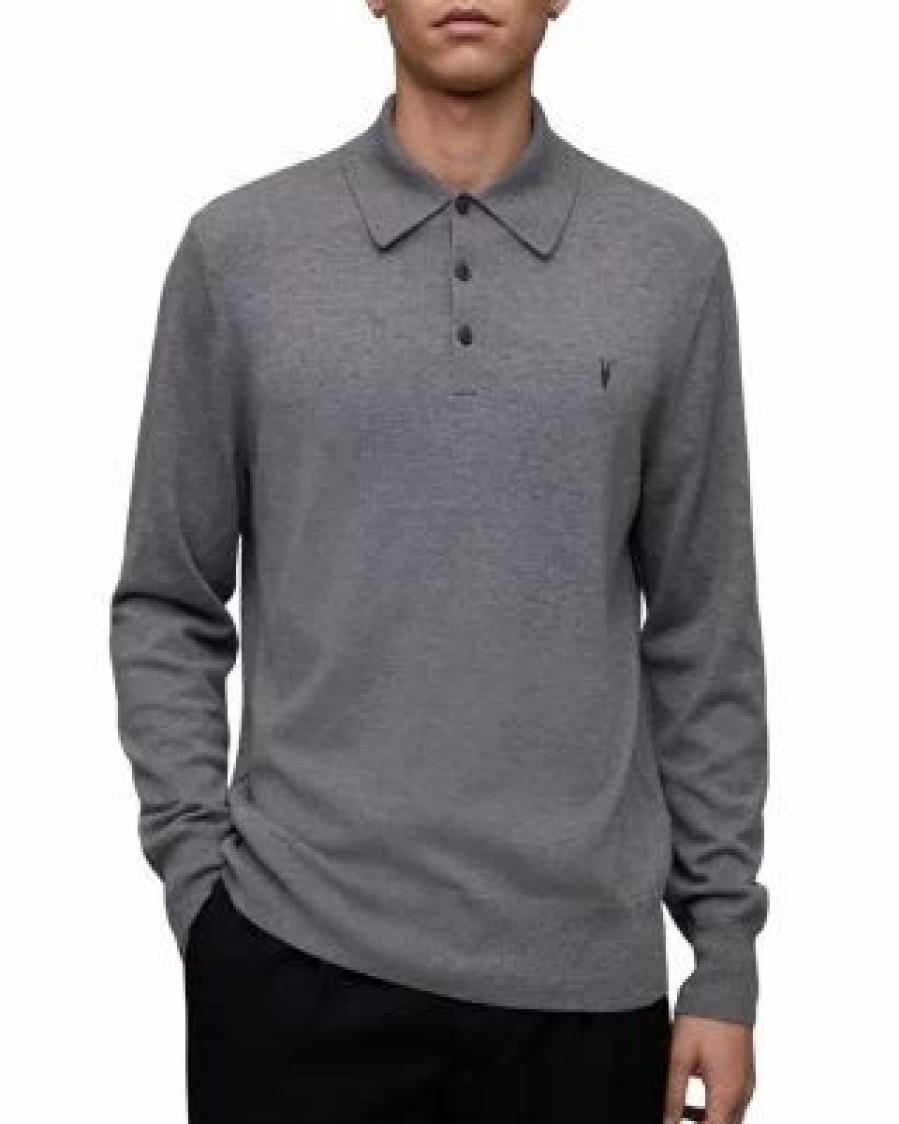 Men * | Kilburn Long Sleeve Polo Shirt Allsaints Gray