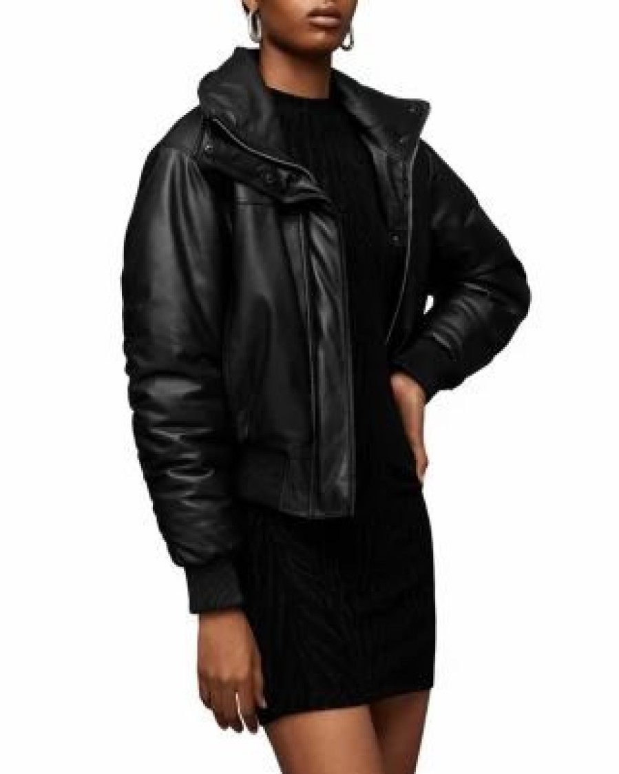 Women * | Sloane Padded Leather Jacket Allsaints Black