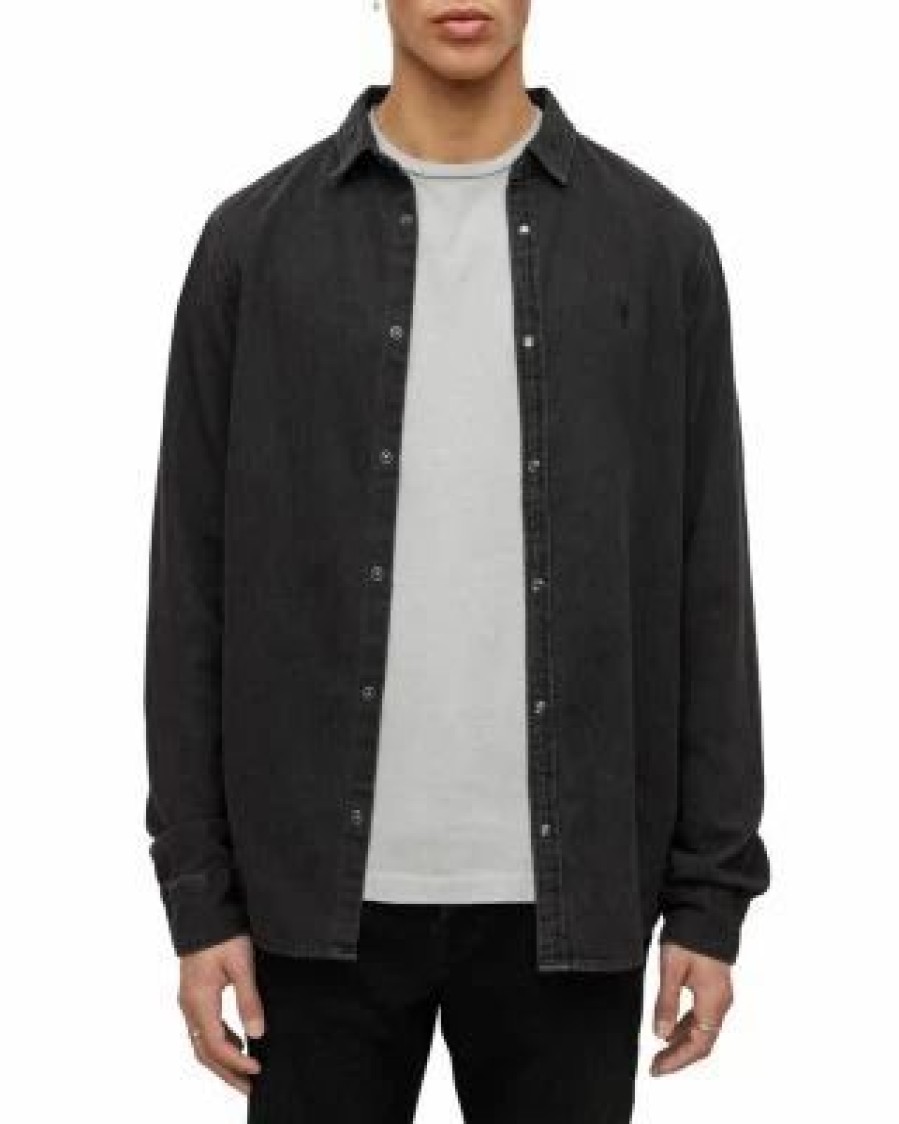 Men * | Gleason Long Sleeve Denim Shirt Allsaints Black