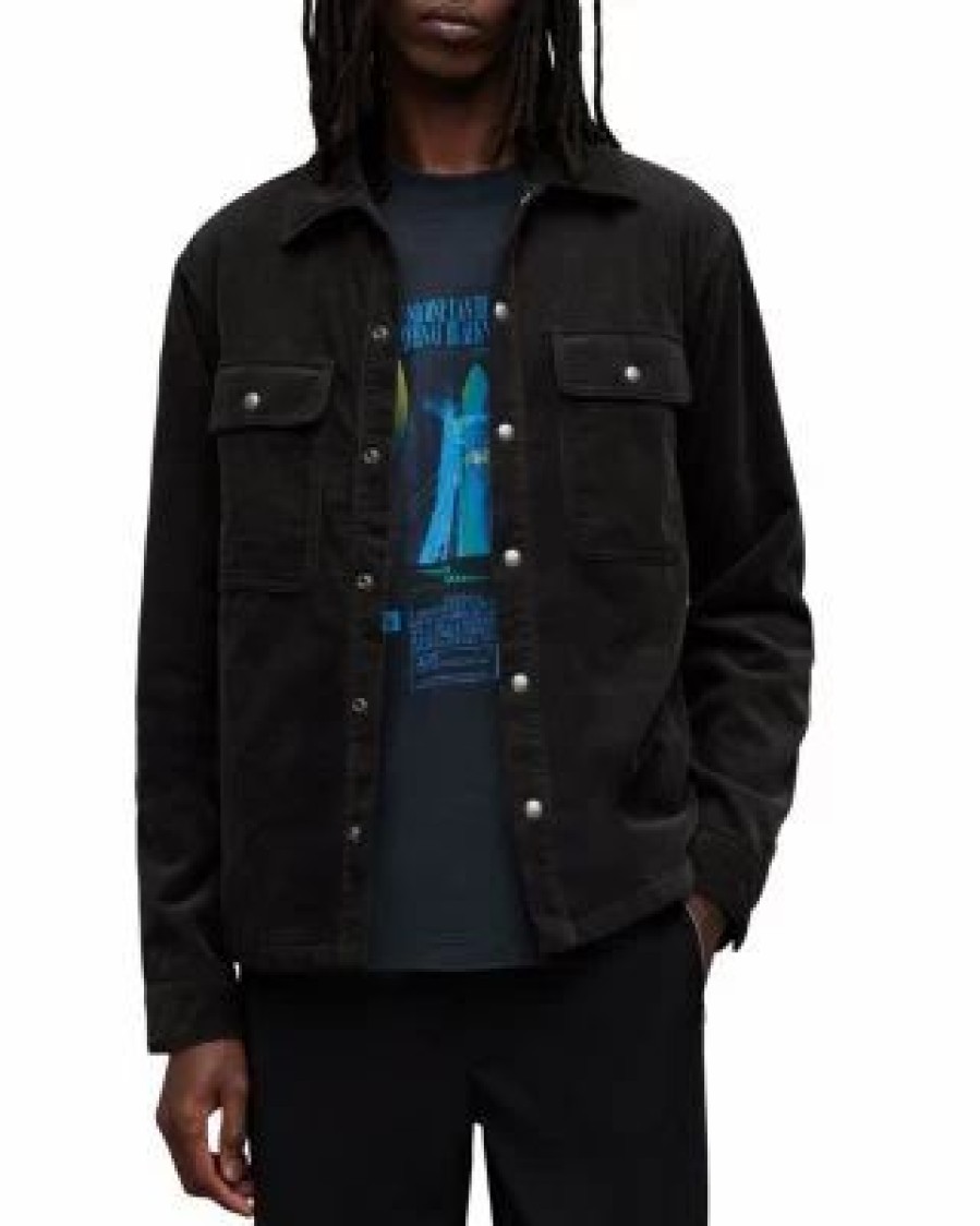 Men * | Vega Corduroy Camp Shirt Allsaints Black