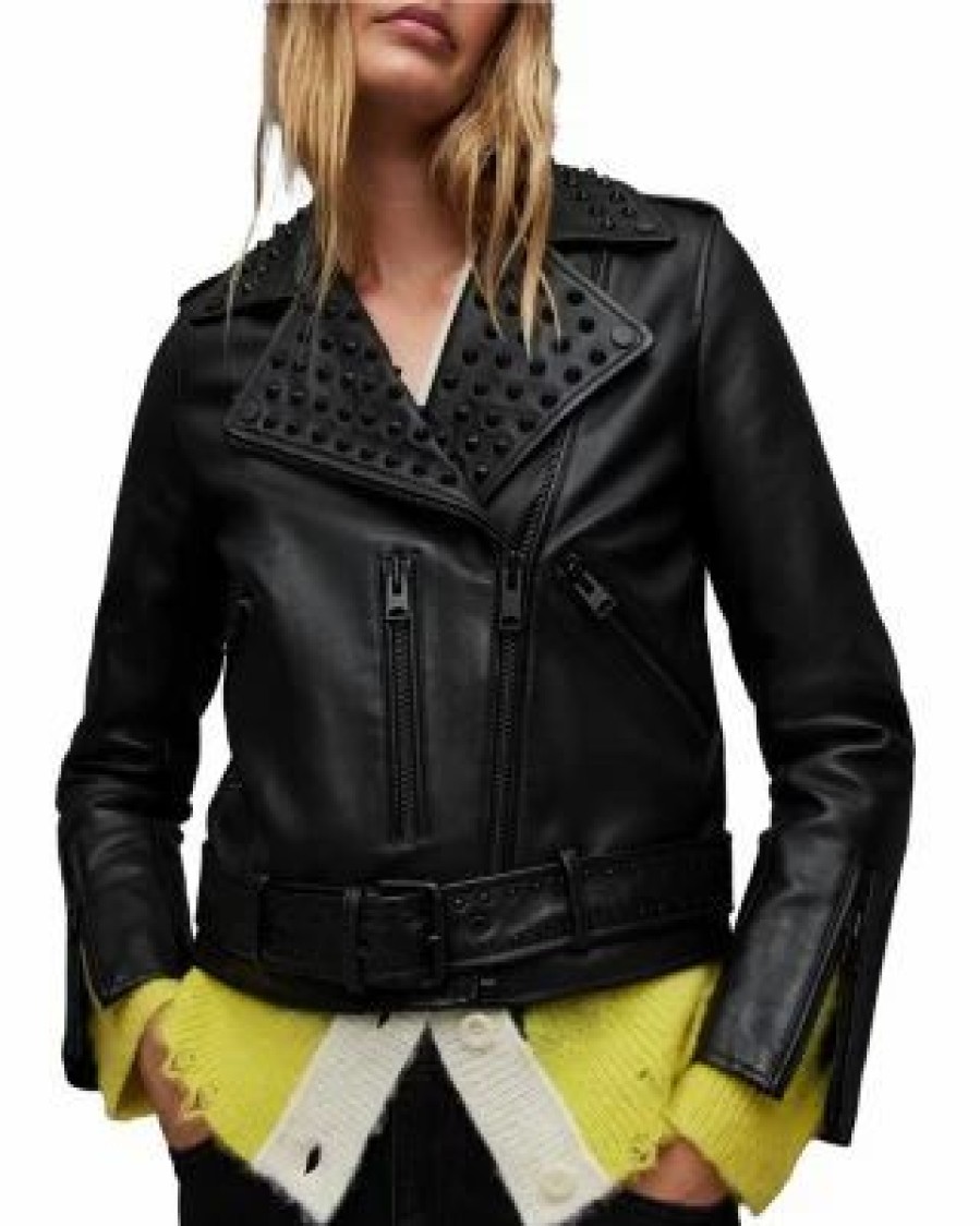 Women * | Balfern Studded Biker Jacket Allsaints Black