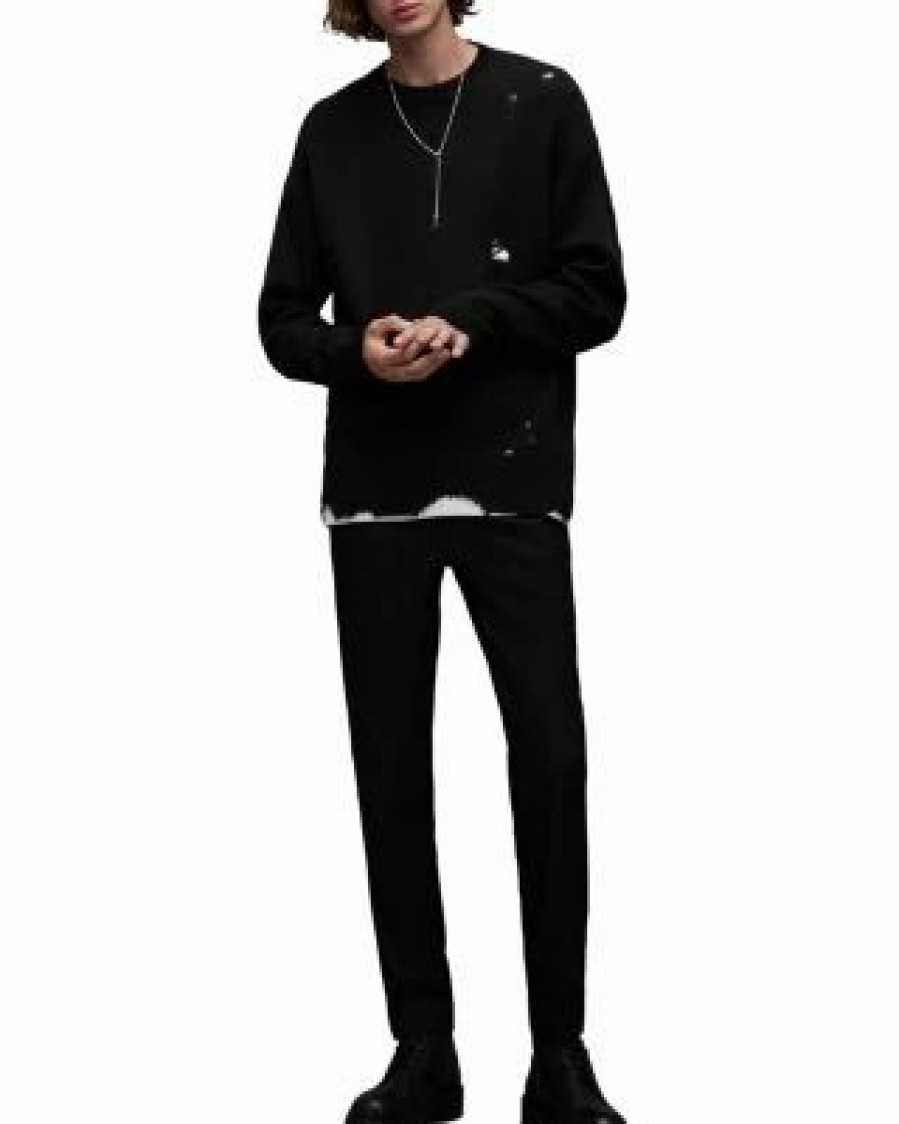 Men * | Vicious Wool & Cotton Destroyed Oversized Fit Crewneck Sweater Allsaints Black