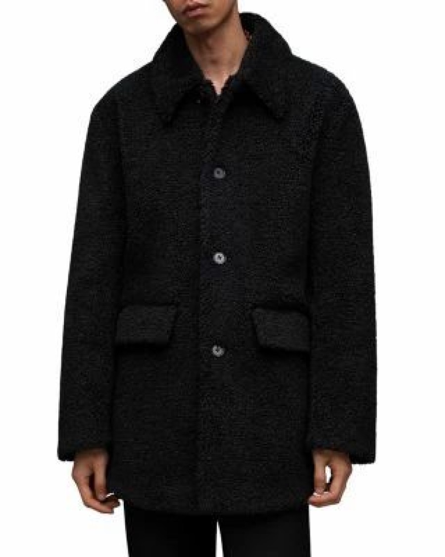 Men * | Albian Button Front Coat Allsaints Black