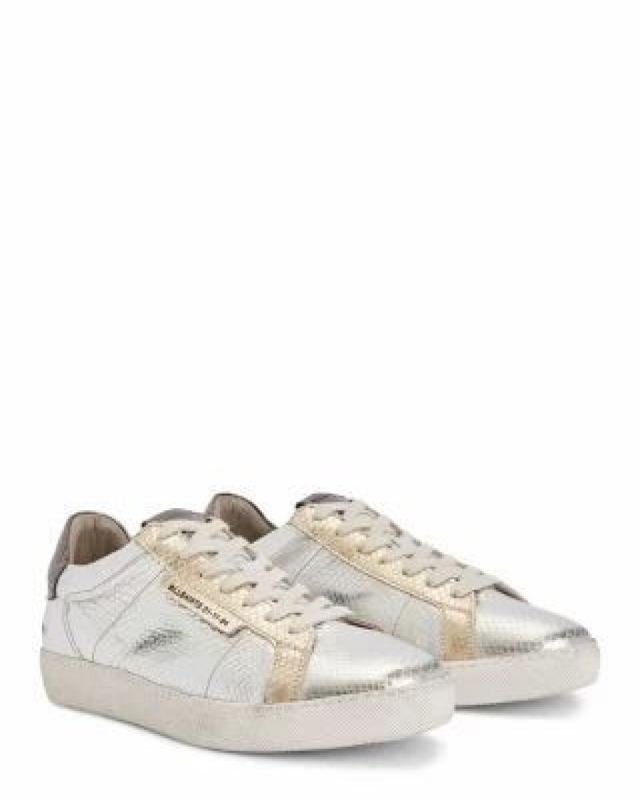 Shoes * | Women'S Sheer Metallic Lace Up Low Top Sneakers Allsaints Silver