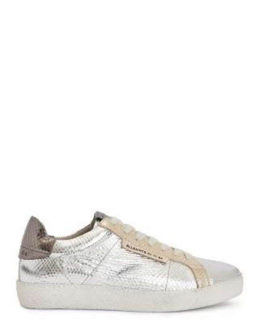 Shoes * | Women'S Sheer Metallic Lace Up Low Top Sneakers Allsaints Silver