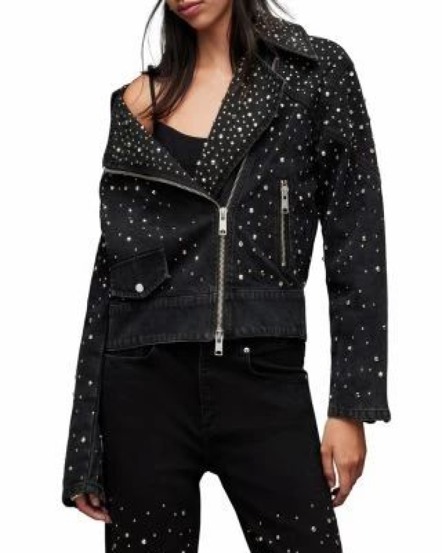 Women * | Eve Studded Denim Jacket Allsaints Black