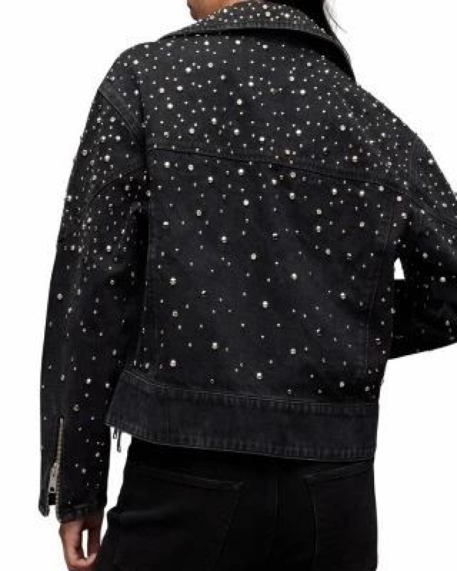 Women * | Eve Studded Denim Jacket Allsaints Black