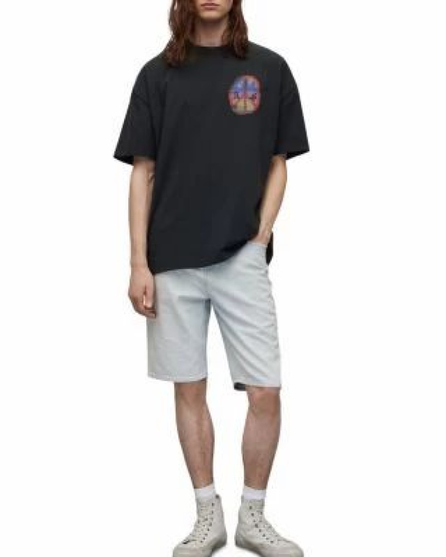 Men * | Oversized Short Sleeve Printed Crewneck Tee Allsaints Black