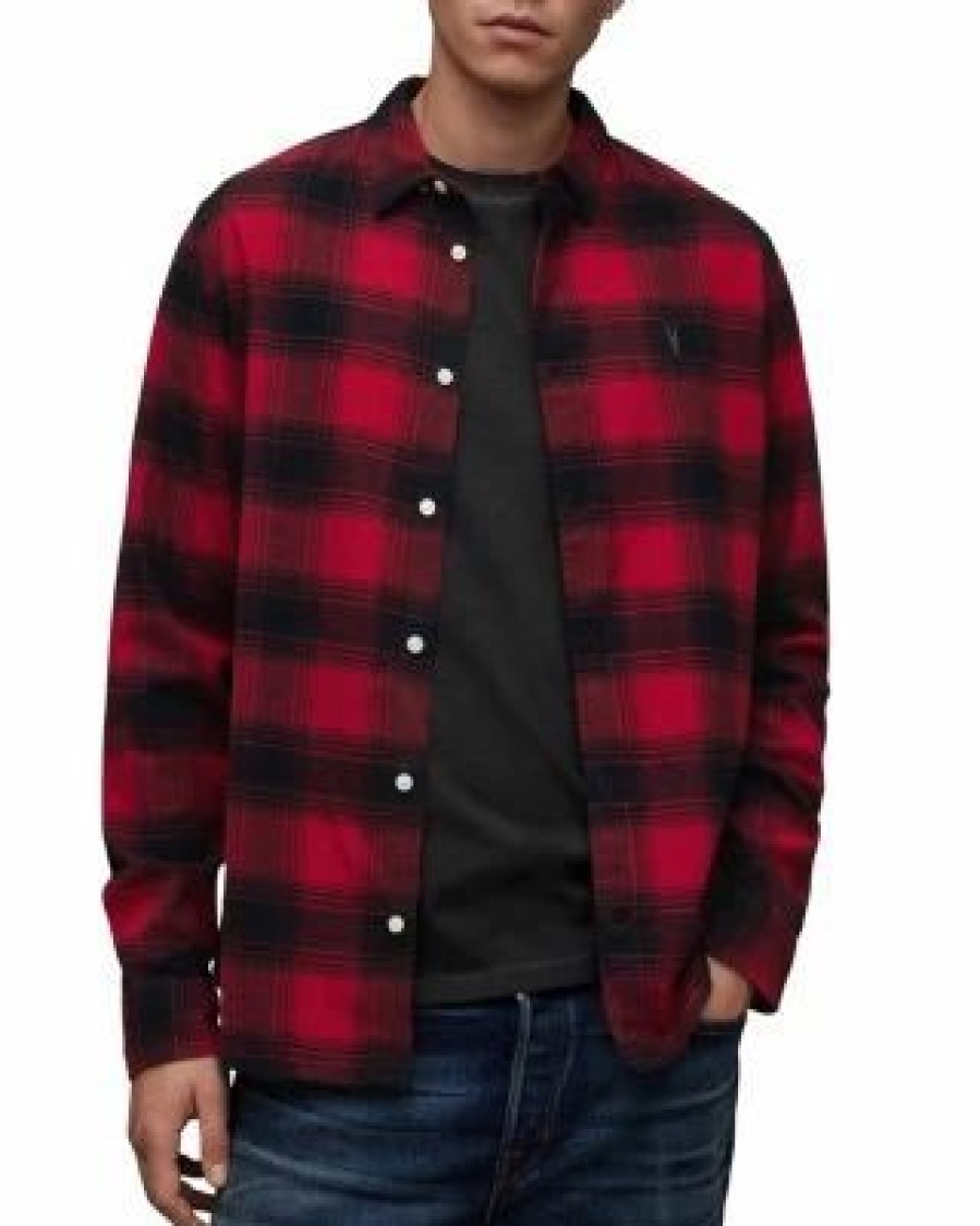 Men * | Ursa Cotton Relaxed Fit Button Down Shirt Allsaints Red