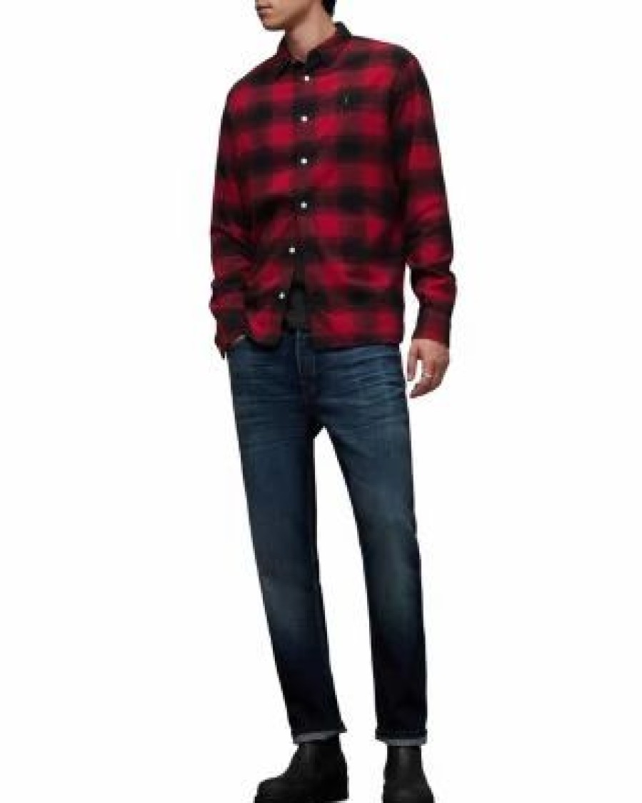 Men * | Ursa Cotton Relaxed Fit Button Down Shirt Allsaints Red