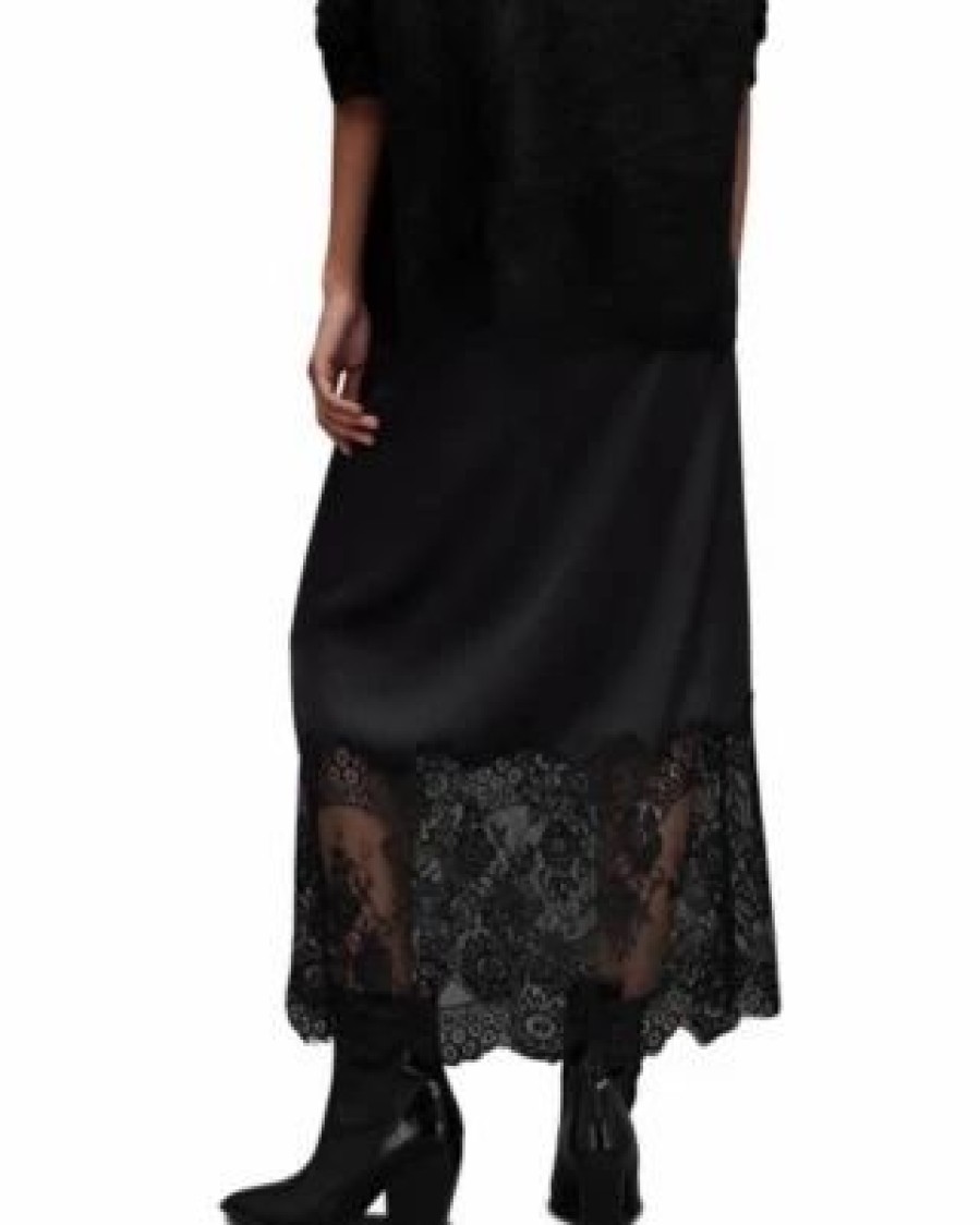 Women * | Floral Lace Midi Skirt Allsaints Black