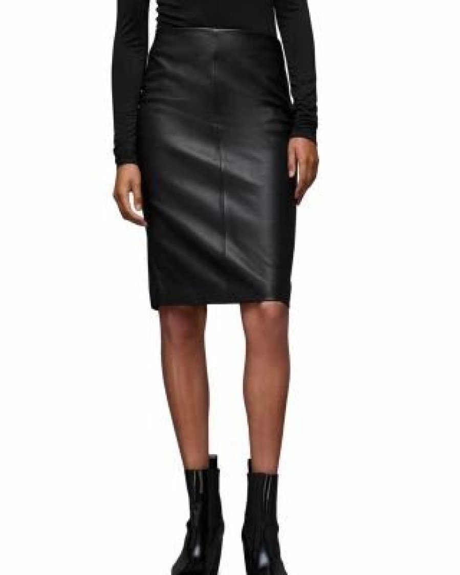 Women * | Lucille Leather Pencil Skirt Allsaints Black