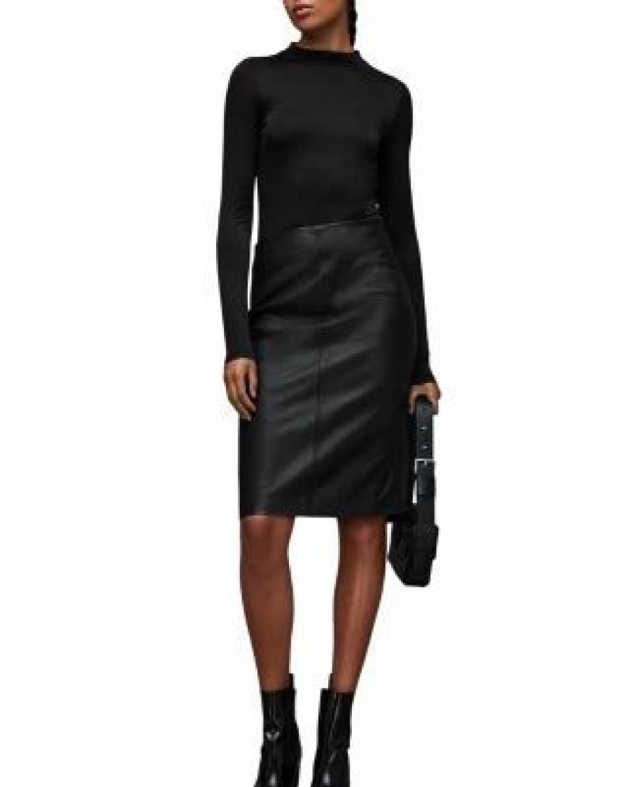 Women * | Lucille Leather Pencil Skirt Allsaints Black