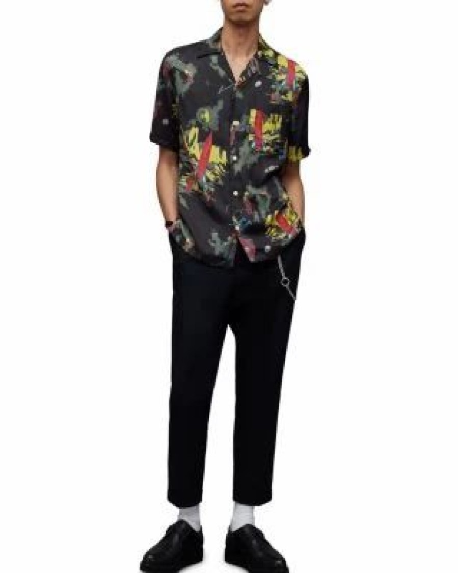 Men * | Cosmonaut Relaxed Fit Printed Short Sleeve Camp Shirt Allsaints Multi