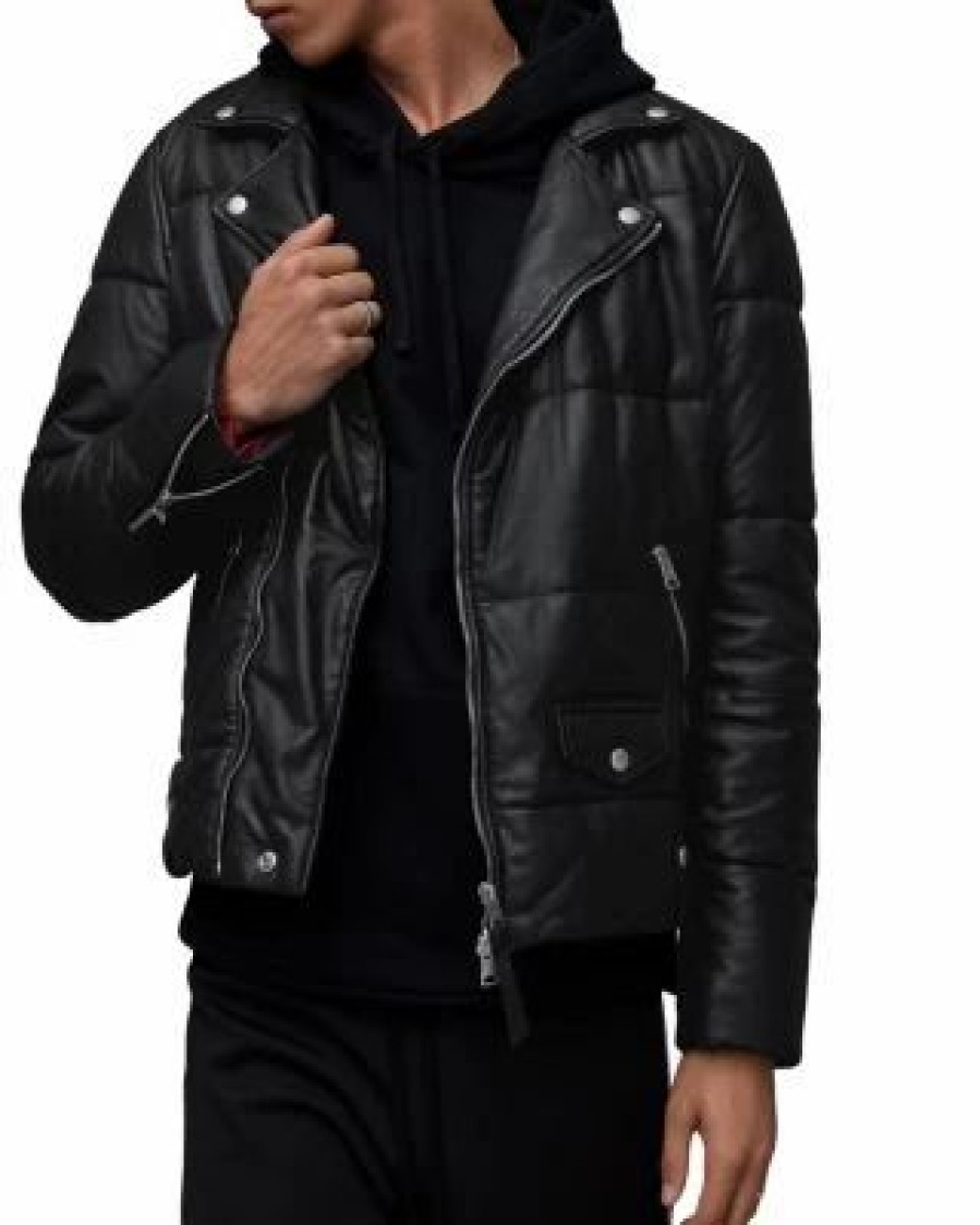 Men * | Ryder Leather Puffer Biker Jacket Allsaints Black