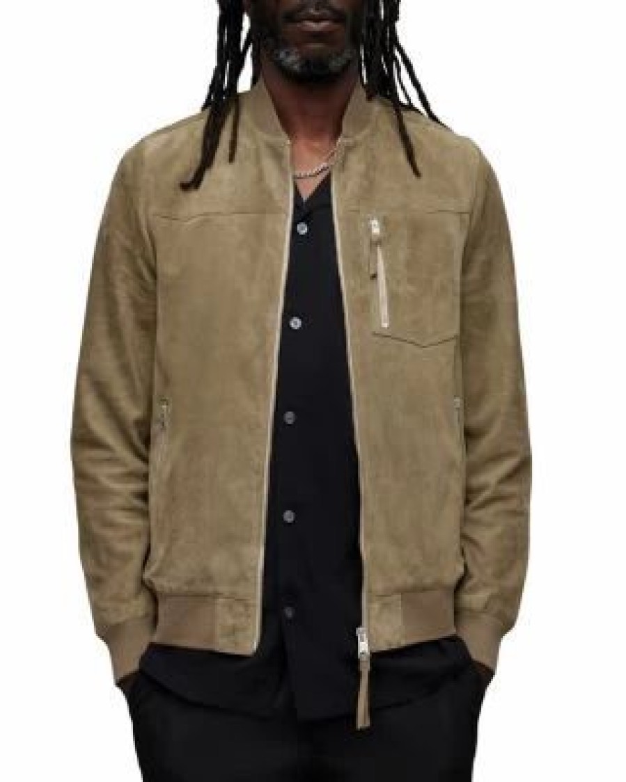 Men * | Kairo Leather Bomber Jacket Allsaints Brown