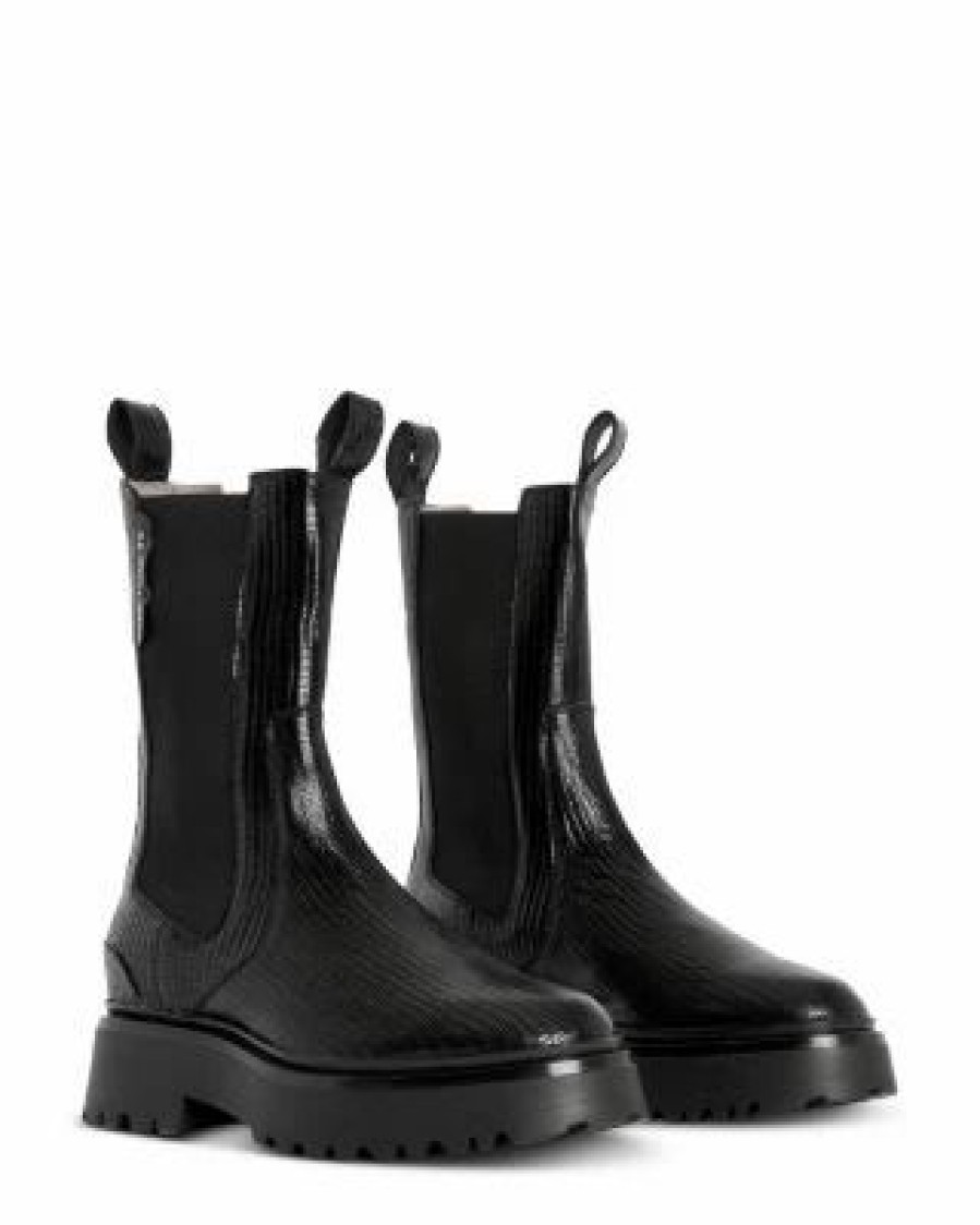 Shoes * | Women'S Amber Snake Pull On Chelsea Boots Allsaints Black