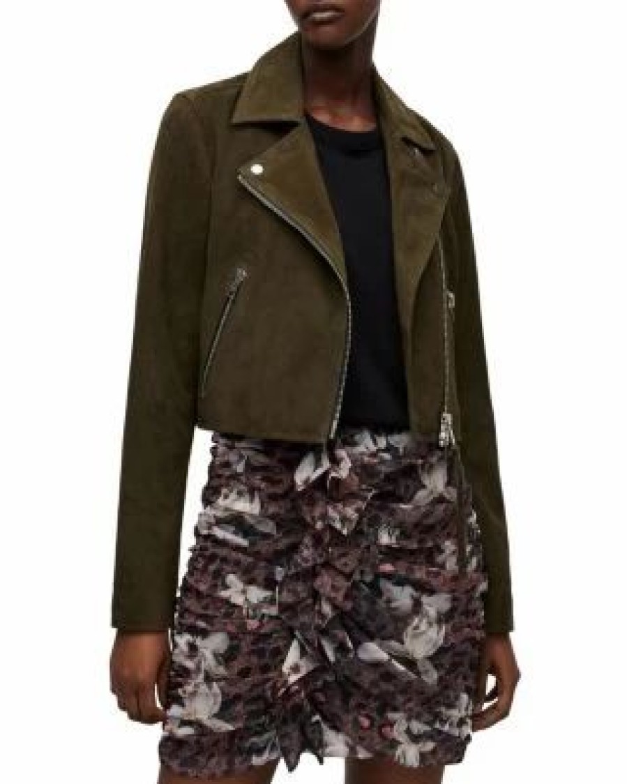 Women * | Dalby Suede Biker Jacket Allsaints Green