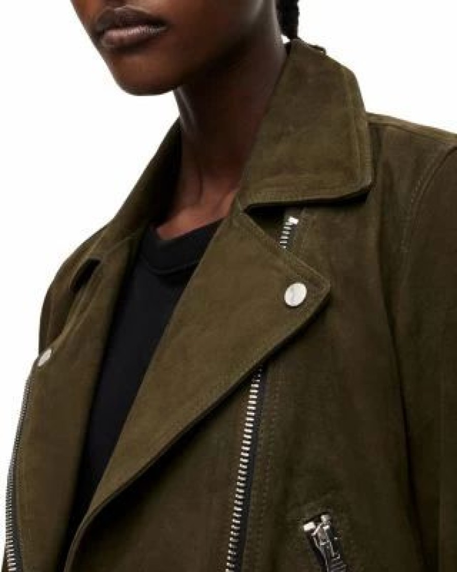 Women * | Dalby Suede Biker Jacket Allsaints Green