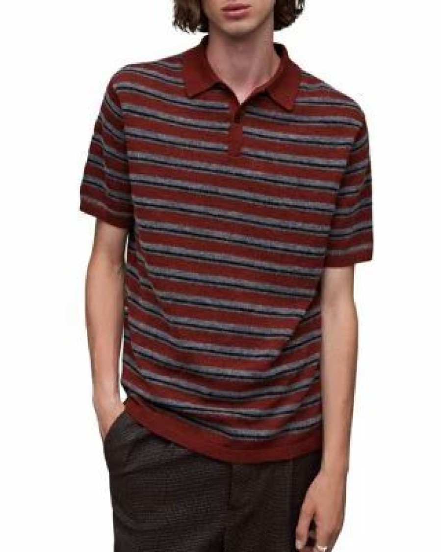 Men * | Stafford Short Sleeve Striped Polo Allsaints Red