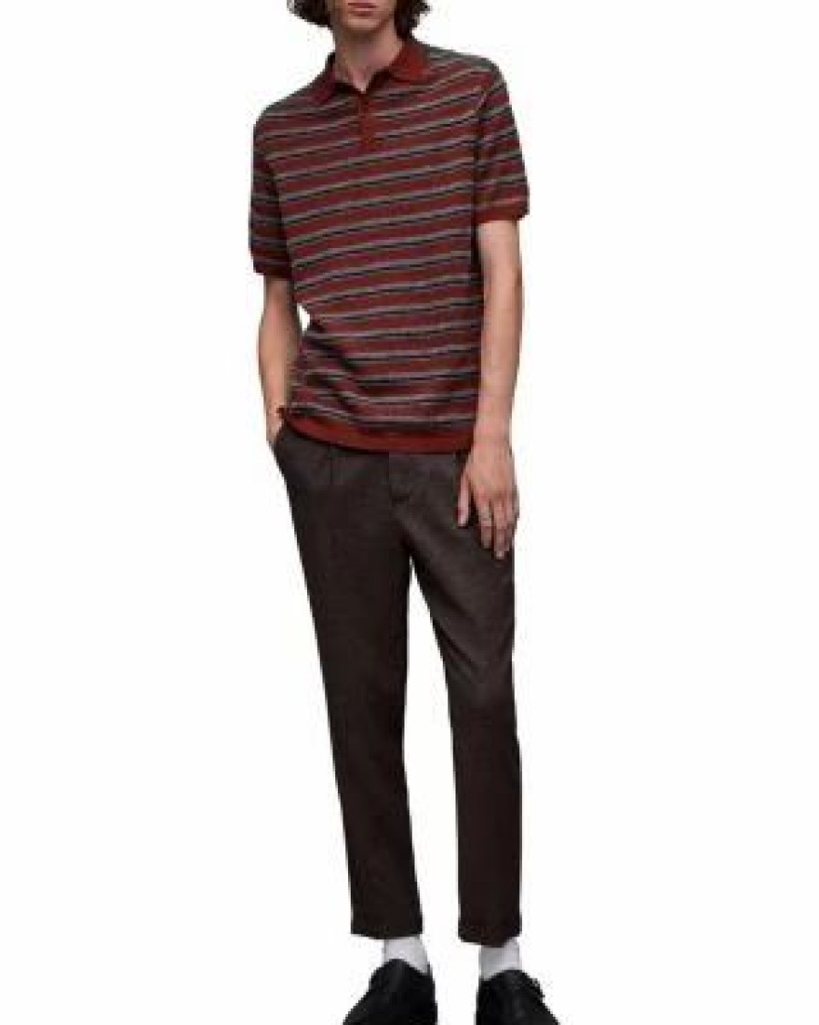 Men * | Stafford Short Sleeve Striped Polo Allsaints Red