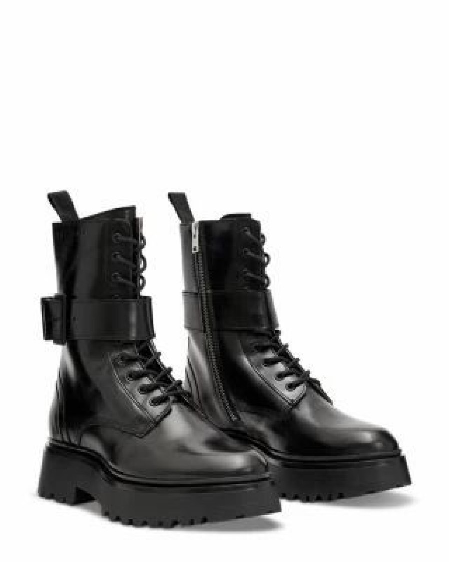 Shoes * | Women'S Onyx Lace Up Buckled Boots Allsaints Black