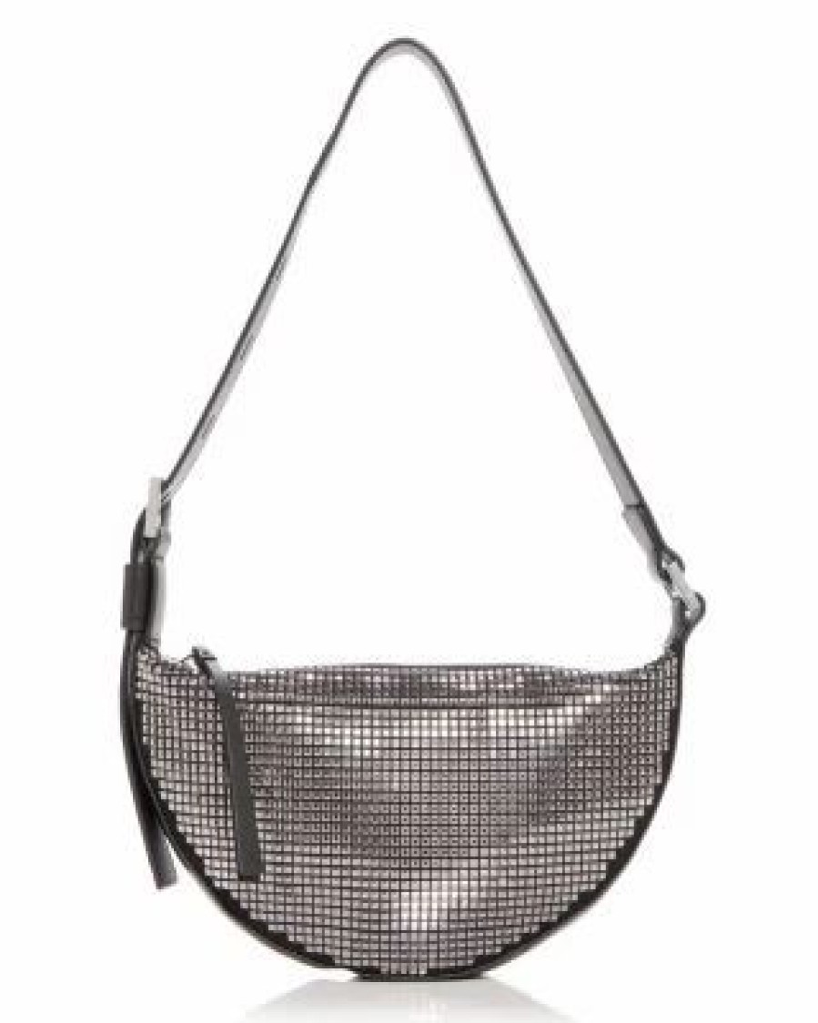 Accessory * | Half Moon Pin Studded Shoulder Bag Allsaints Silver