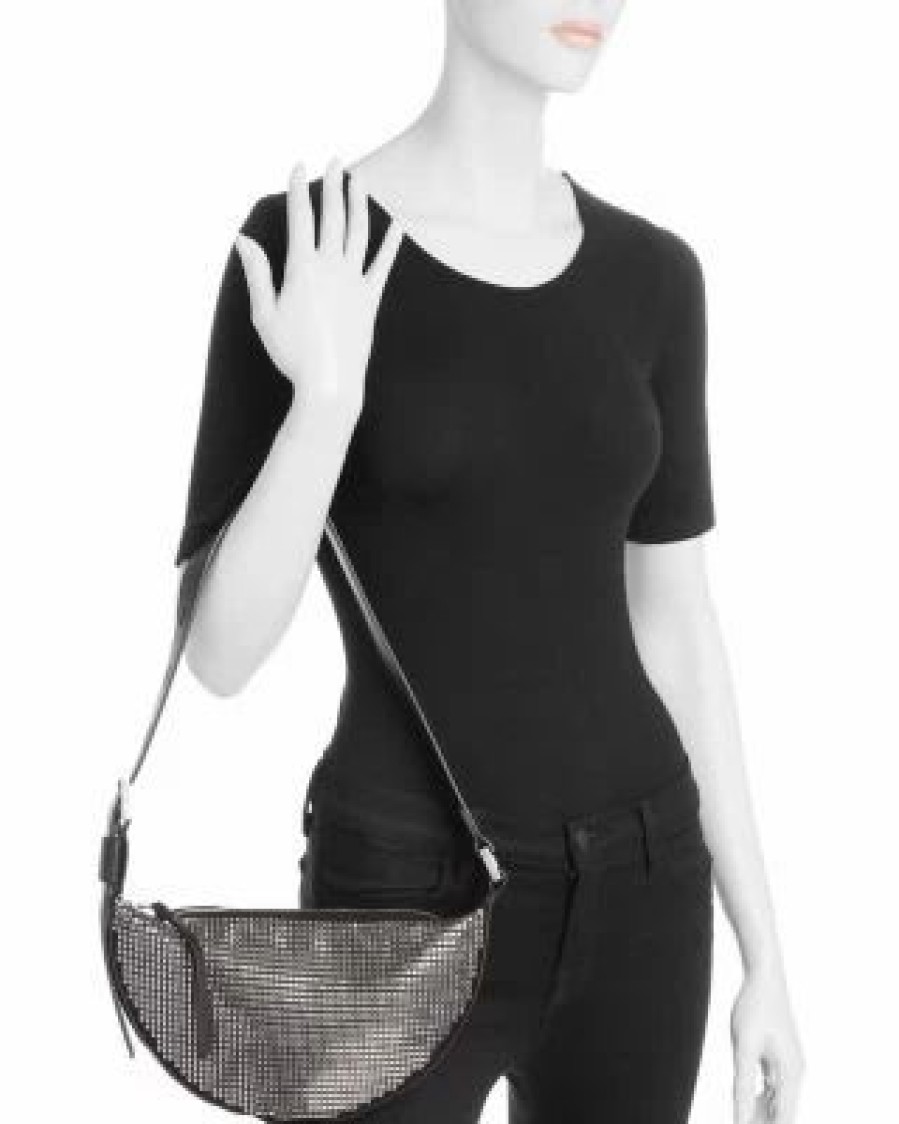 Accessory * | Half Moon Pin Studded Shoulder Bag Allsaints Silver