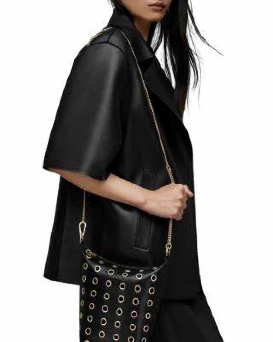 Accessory * | Evaline Small Eyelet Crossbody Allsaints Black