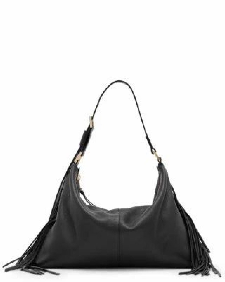 Accessory * | Edbury Leather Fringe Shoulder Bag Allsaints Black