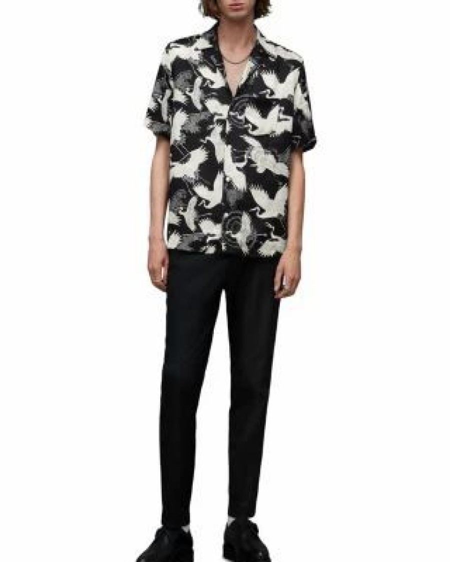 Men * | Tsuru Printed Regular Fit Short Sleeved Shirt Allsaints Black