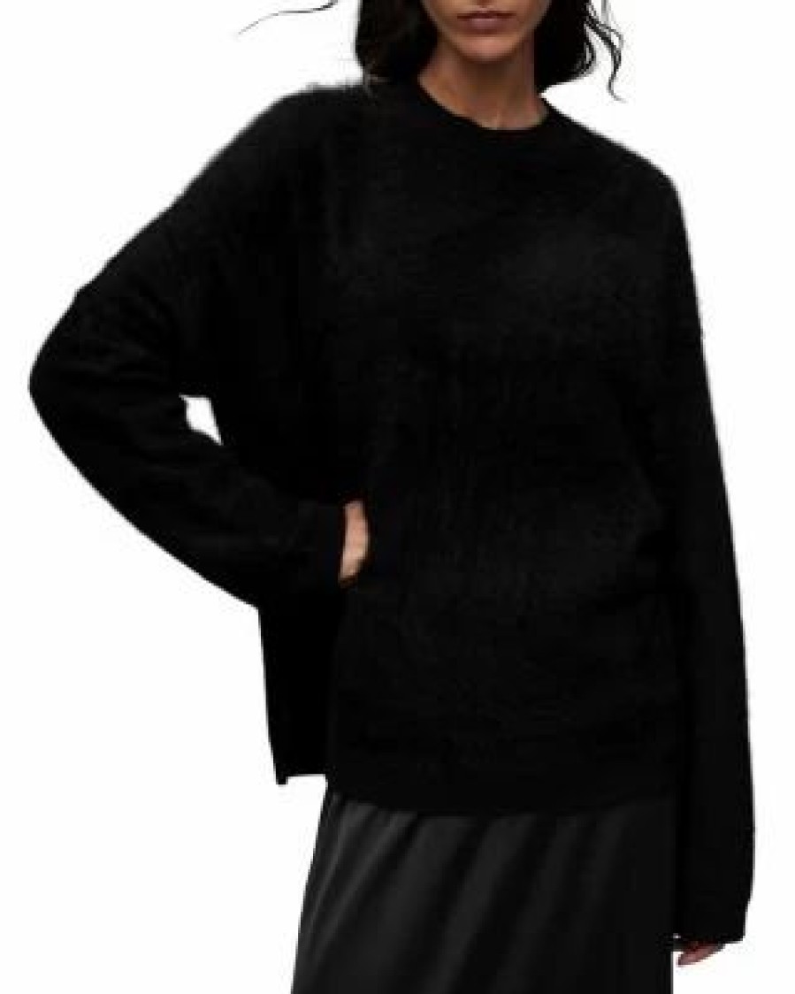 Women * | Rebel Crewneck Cashmere Sweater Allsaints Black