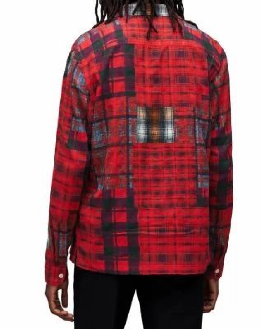 Men * | Carreaux Relaxed Fit Printed Long Sleeve Shirt Allsaints Red