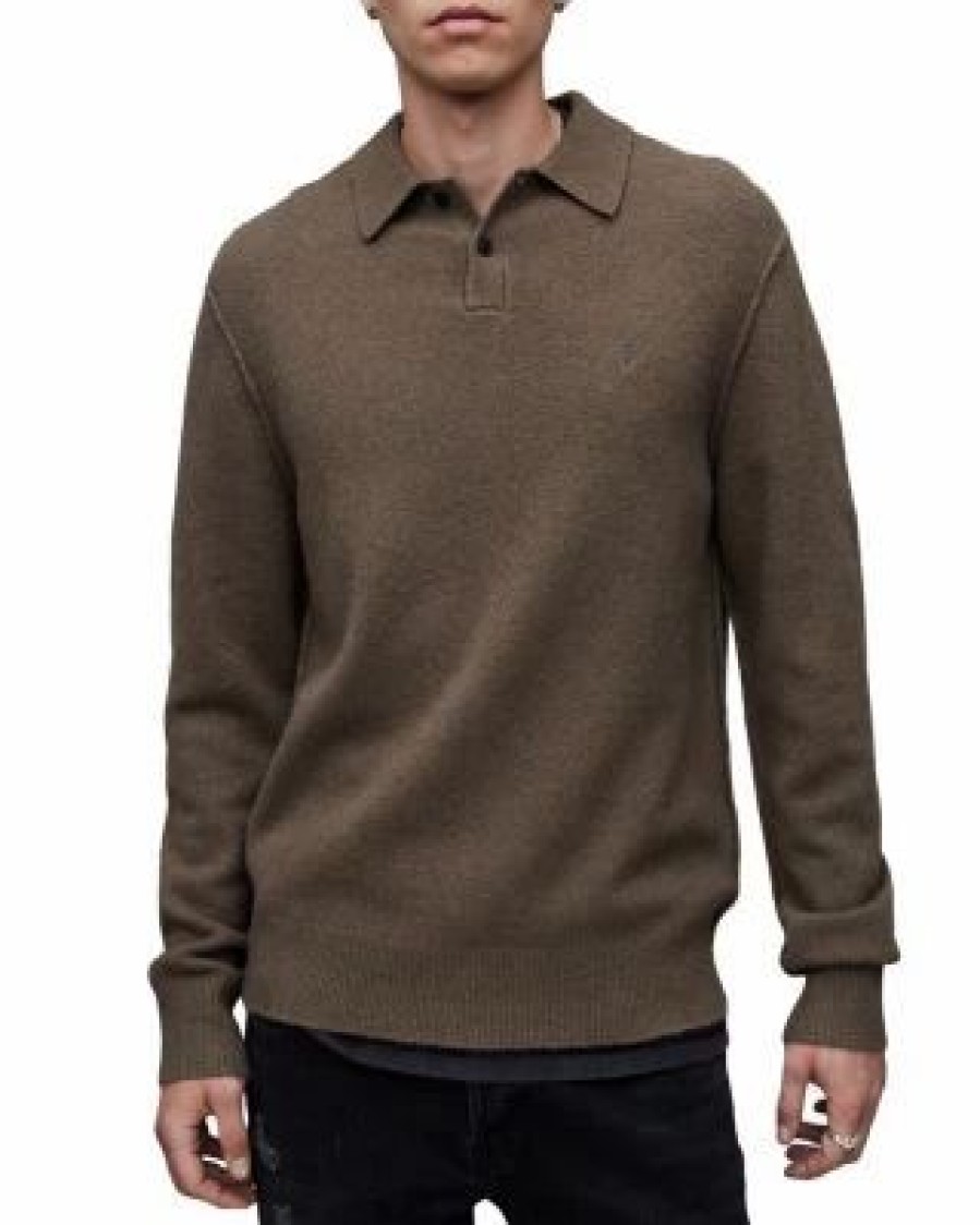 Men * | Statten Solid Long Sleeve Polo Shirt Allsaints