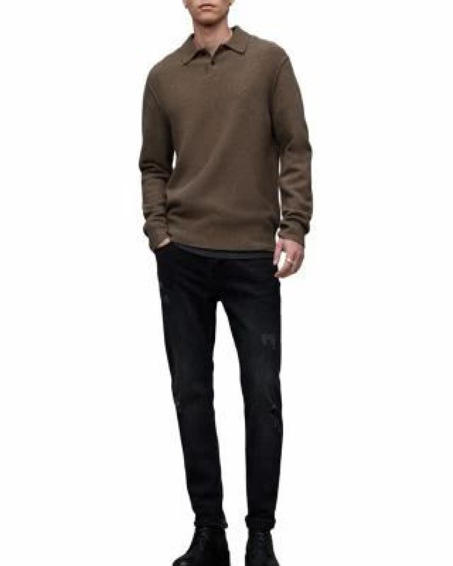 Men * | Statten Solid Long Sleeve Polo Shirt Allsaints