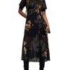 Women * | Laverna Stargazer Floral Print Lace Trim Midi Dress Allsaints Black